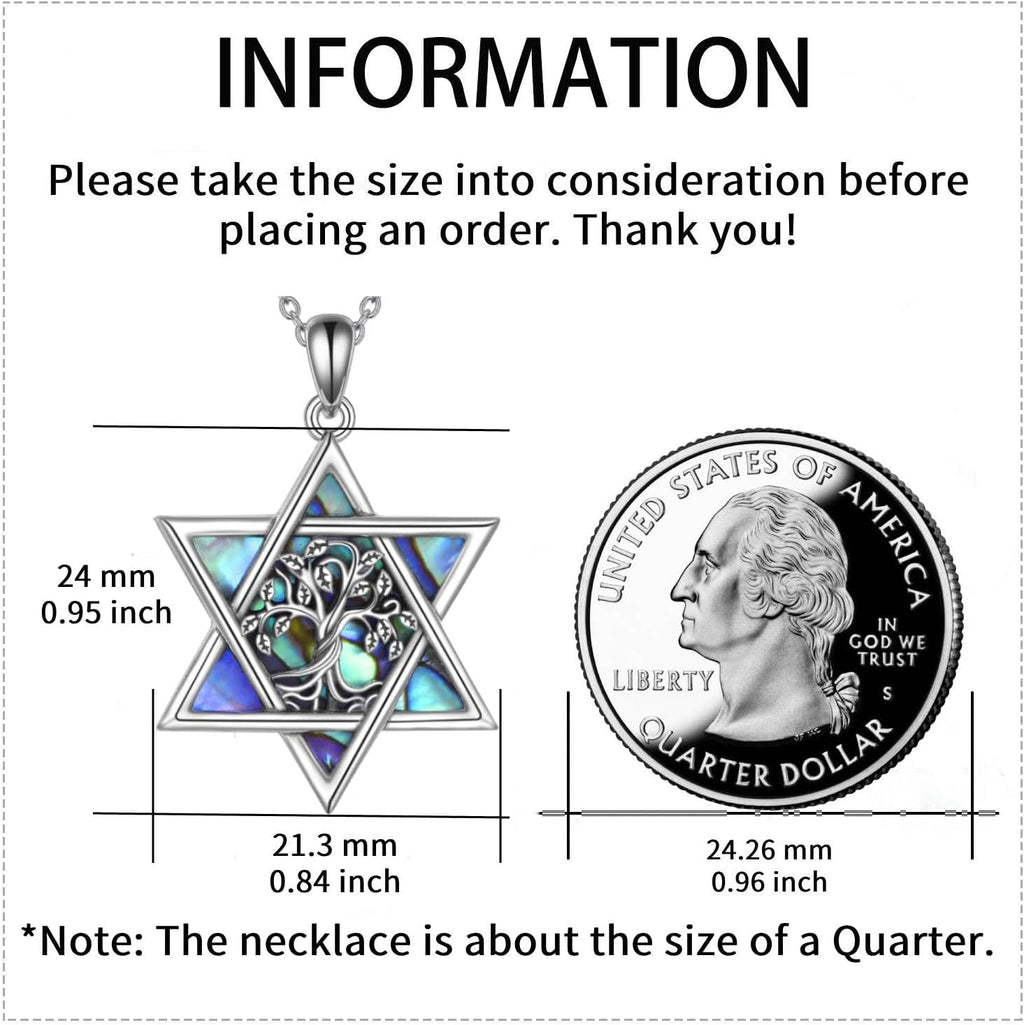 Star of David Necklace Sterling Sliver Abalone Shell Tree of Life Necklace Jewish Jewelry Gifts for Women Men