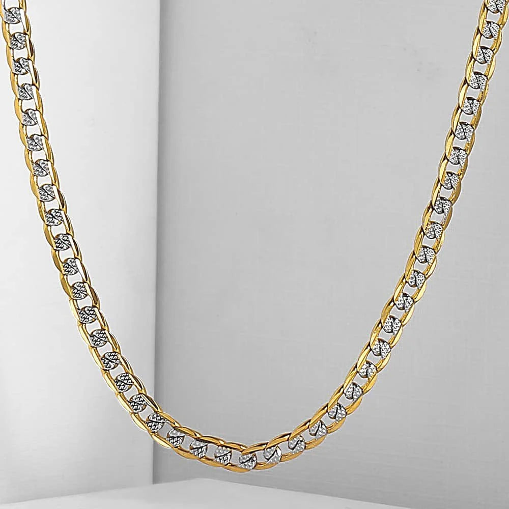 4Mm Hammered Curb Cuban Yellow Gold Filled Necklace Chain Mens Womens Unisex