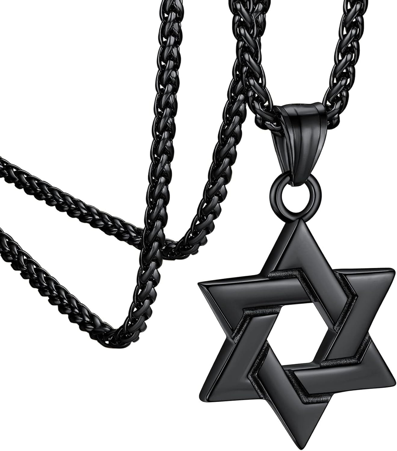 Star of David Necklace Handmade Stainless Steel Hexagram Pendant Israel Jewish Star Necklace Religious Jewelry, Protective Amulet Gift for Men Boys