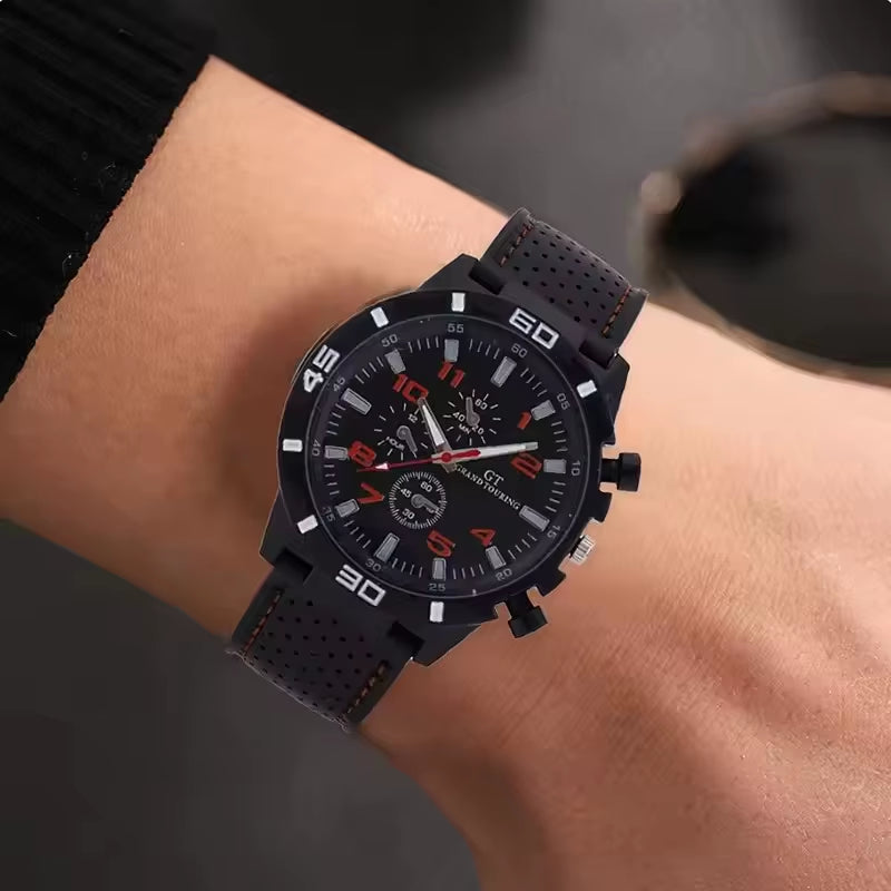 Fashionblack Leather Watch for Men Personality round Watch Dial Watch