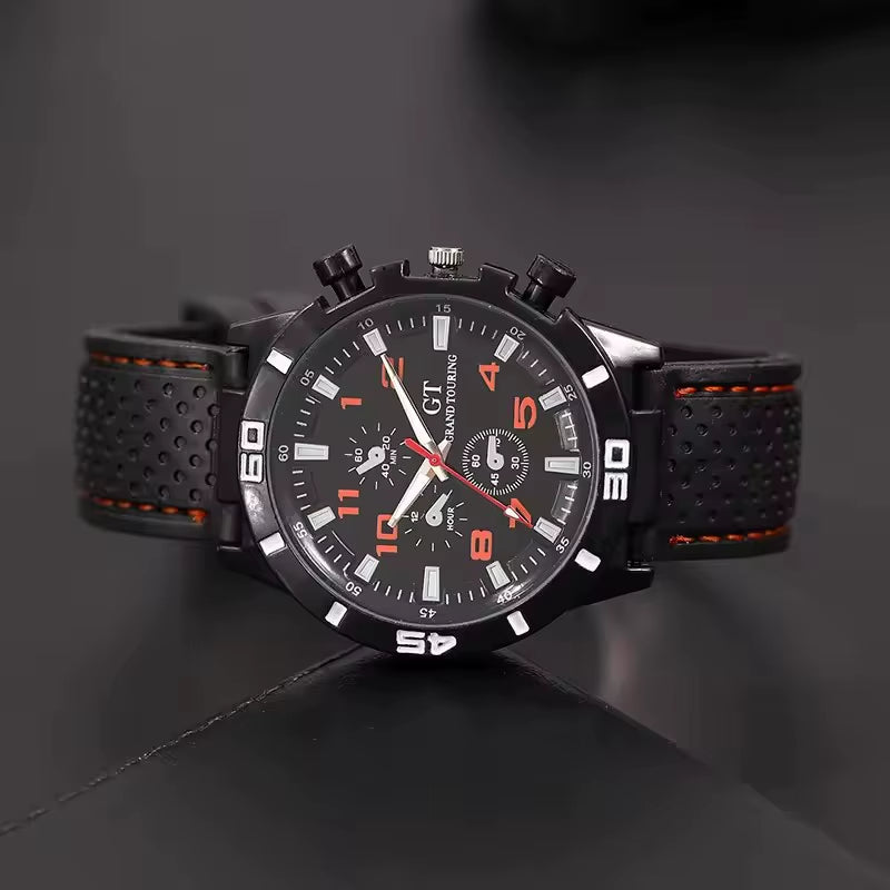 Fashionblack Leather Watch for Men Personality round Watch Dial Watch