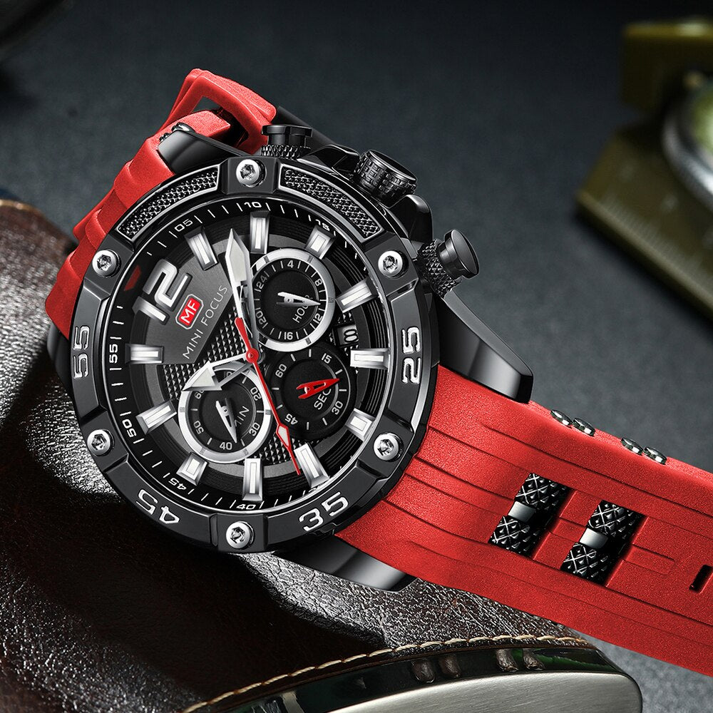 Men Watches Top Brand Luxury Quartz Waterproof Sport Wristwatches Reloj Hombre Montre Homme Relogio Masculino Red Silicone Strap