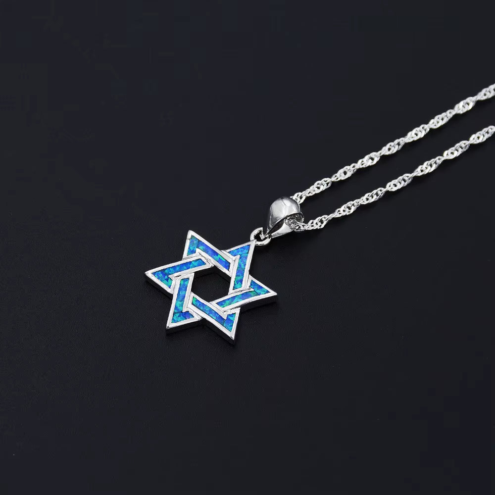 Star of David Fire Opal Chai Hebrew Jewish Pendant Necklace