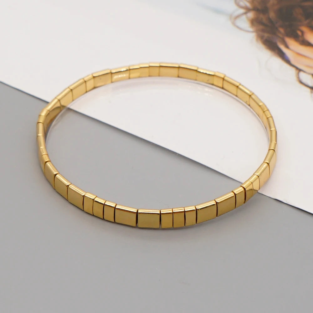 Tila Bracelets for Women Men Couple Jewelry Gift Classic Jewellery Gold Color Beaded Pulseras Stretch Bracelet Wholesale