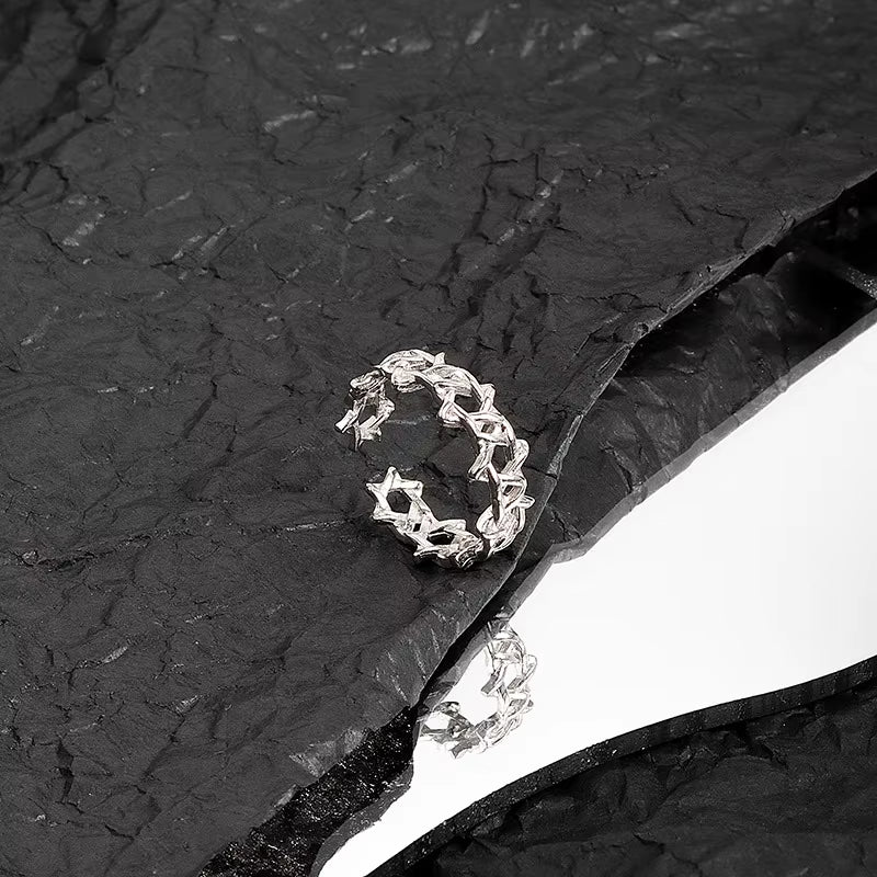 Gold Color Geometric Hexagram Open Ring for Men Women Hollow Star of David Chanukah Jewish Pentagram Adjustable Rings Male Gift