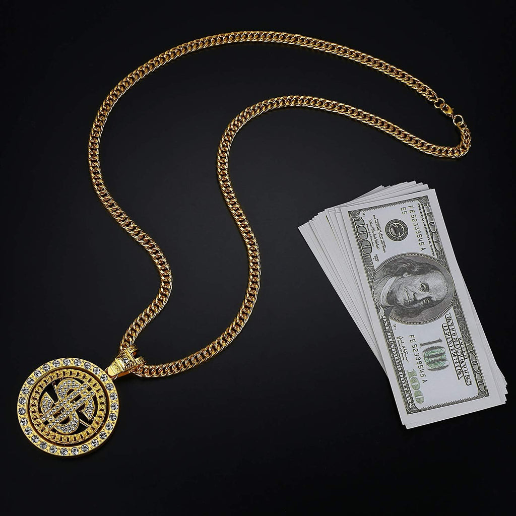 Costume Golden Chain for Men Spinner Dollar Sign Necklaces 36 Inches