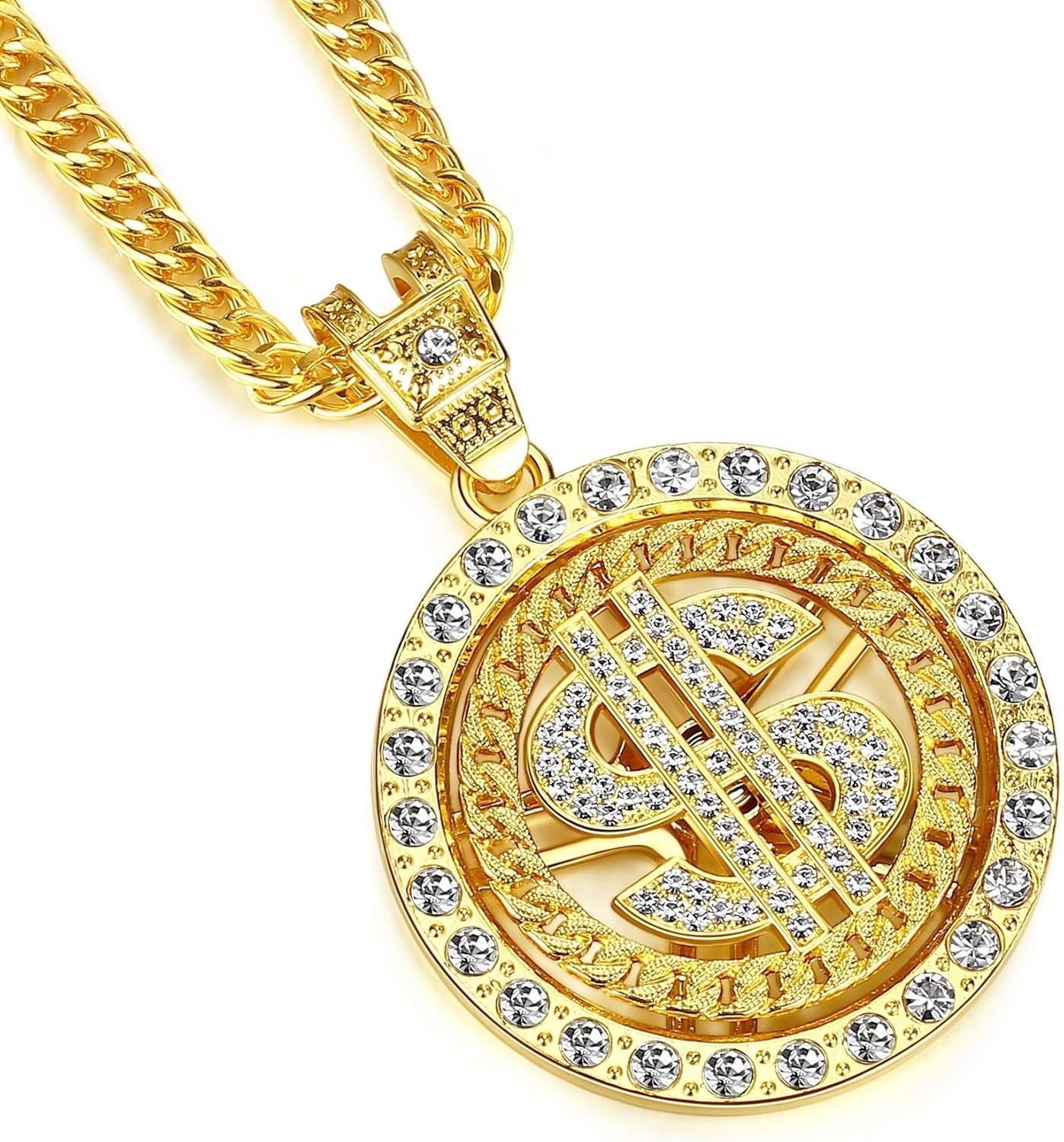 Costume Golden Chain for Men Spinner Dollar Sign Necklaces 36 Inches