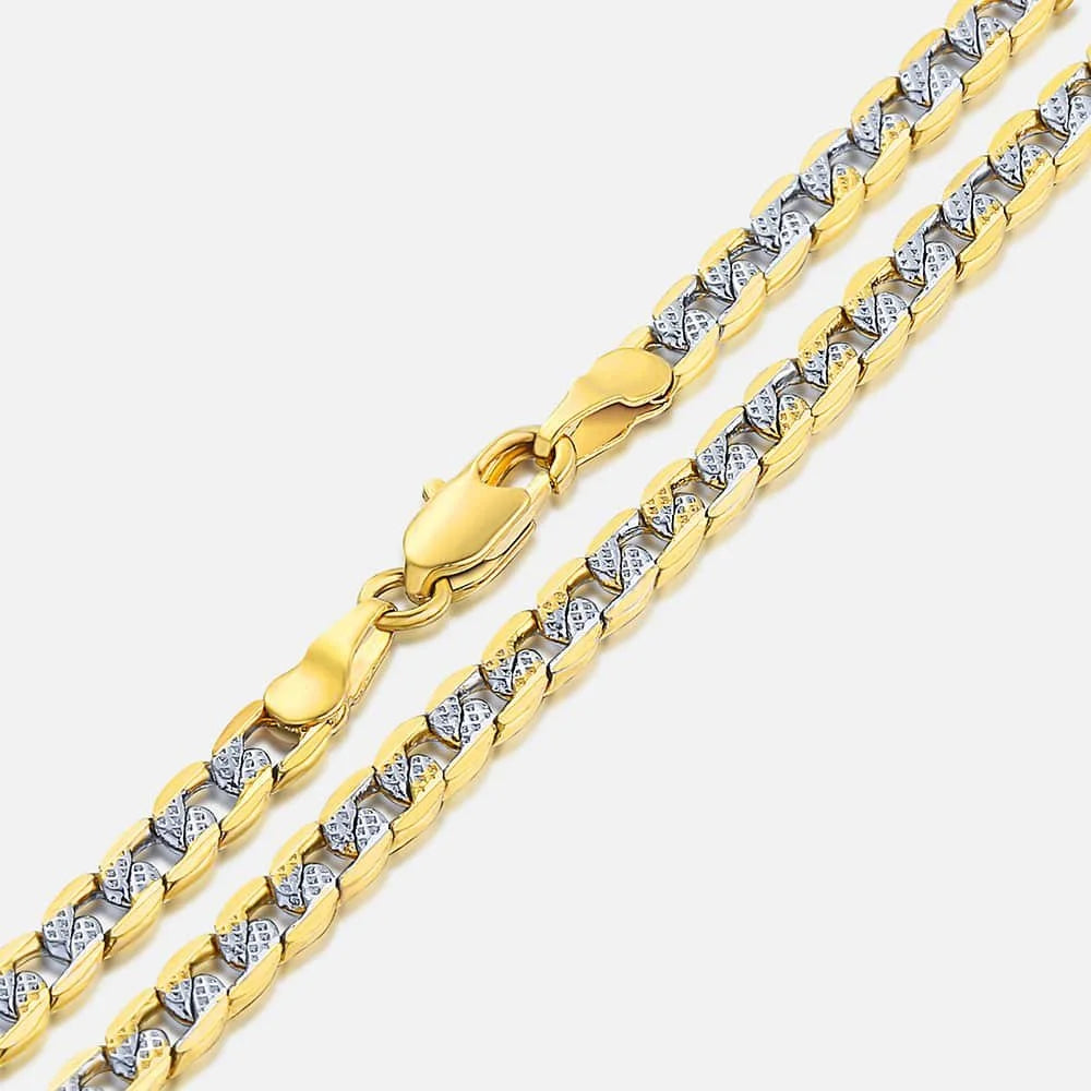 4Mm Hammered Curb Cuban Yellow Gold Filled Necklace Chain Mens Womens Unisex