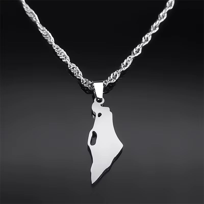 Israel Map Country Pendant Necklace for Women Men Stainless Steel Silver Color Magen Jewish Star of David Hebrew Chain Jewelry