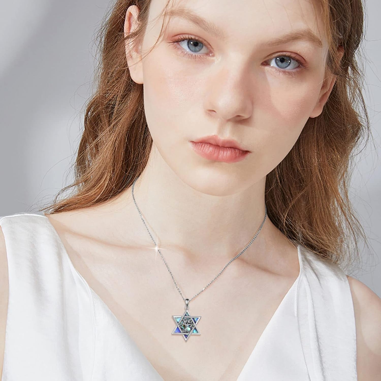 Star of David Necklace Sterling Sliver Abalone Shell Tree of Life Necklace Jewish Jewelry Gifts for Women Men