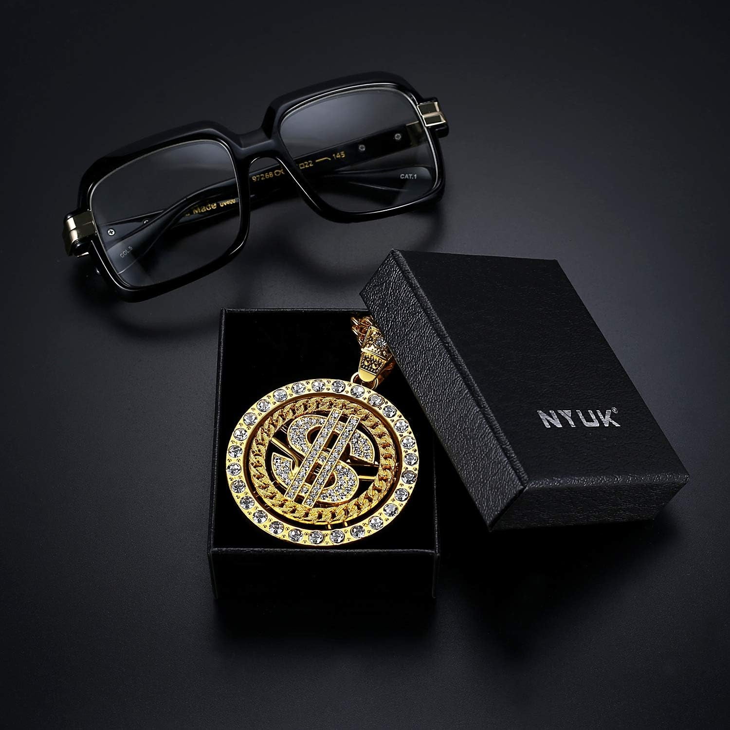 Costume Golden Chain for Men Spinner Dollar Sign Necklaces 36 Inches