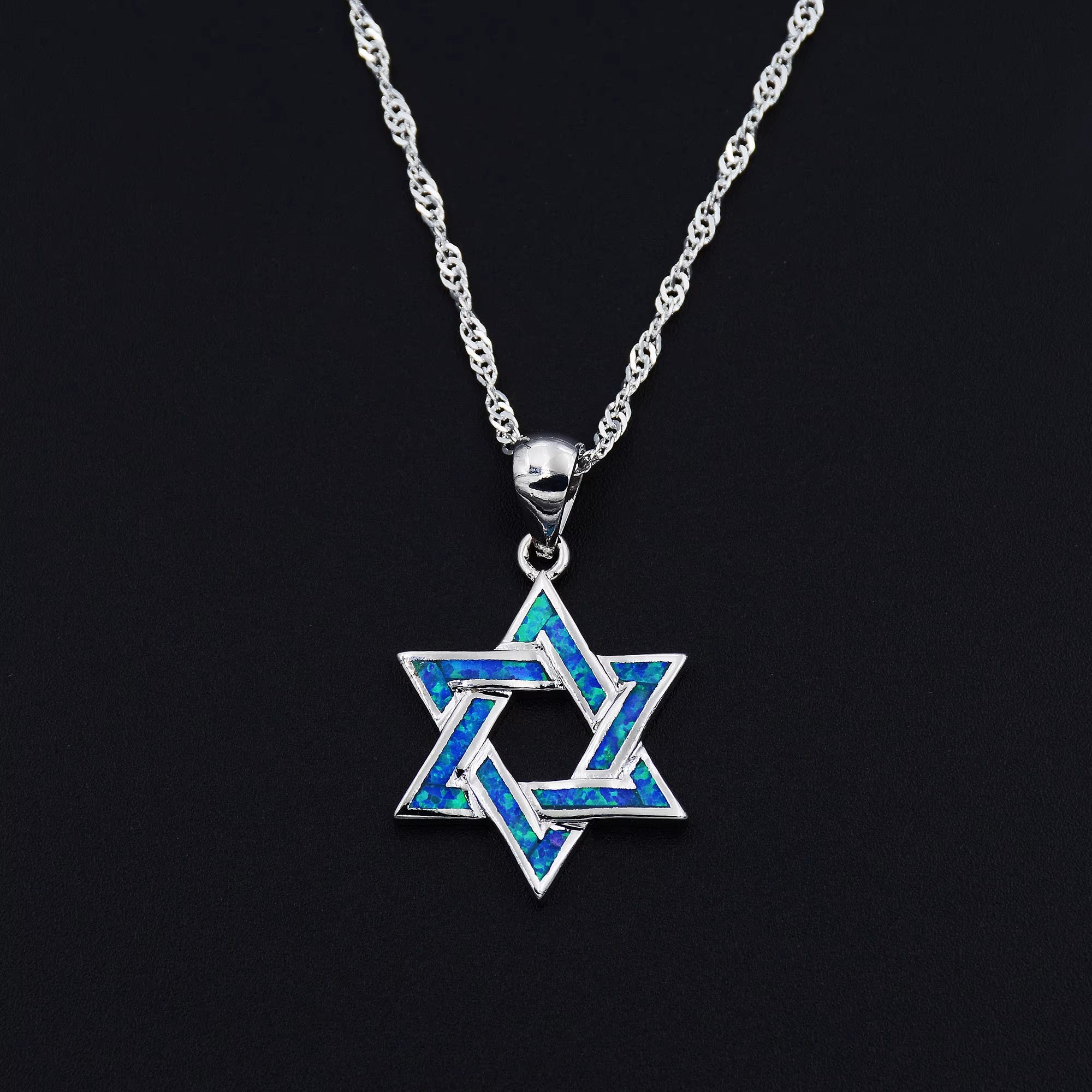 Star of David Fire Opal Chai Hebrew Jewish Pendant Necklace