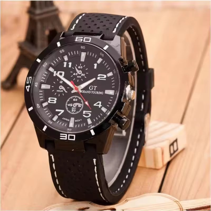Fashionblack Leather Watch for Men Personality round Watch Dial Watch