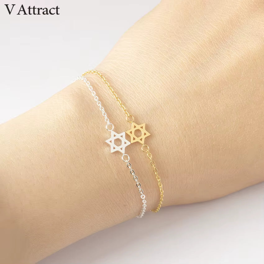 2024 Stainless Steel Chain Pulseras Vintage Mujer Jerusalem Magen Star of David Charm Bracelet Femme Jewish Jewelry