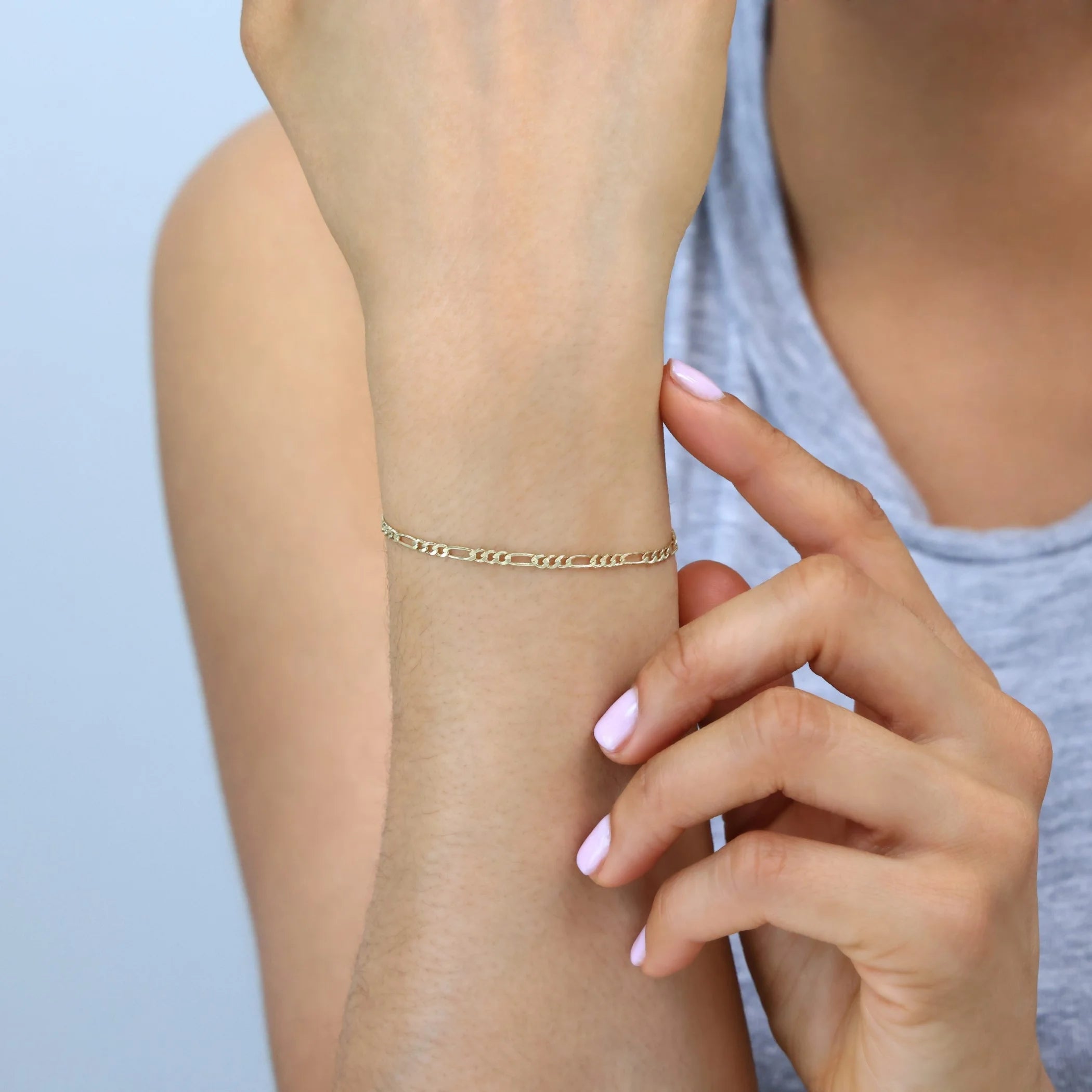 10K Real Yellow Gold Figaro Link 2.5Mm Chain Bracelet or Anklet (7"-9") Dainty Italian Jewelry for Men & Women