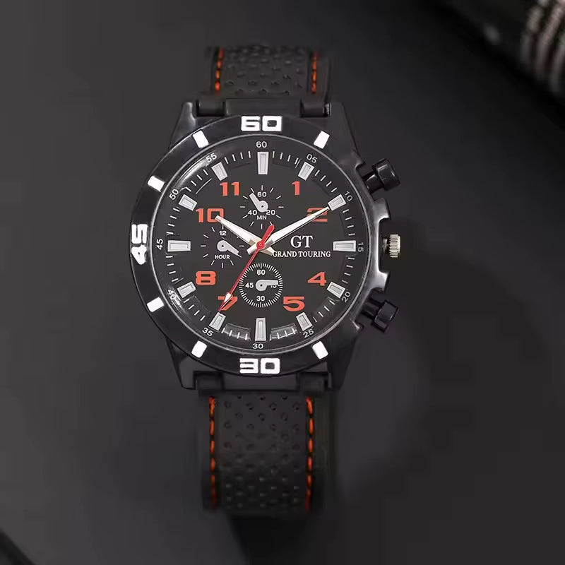 Fashionblack Leather Watch for Men Personality round Watch Dial Watch