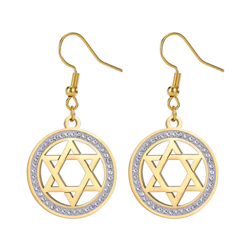 Star of David Stainless Steel Vintage Necklace Clear Zircon round Pendant Necklaces Jewelry Wedding Gift for Women Men