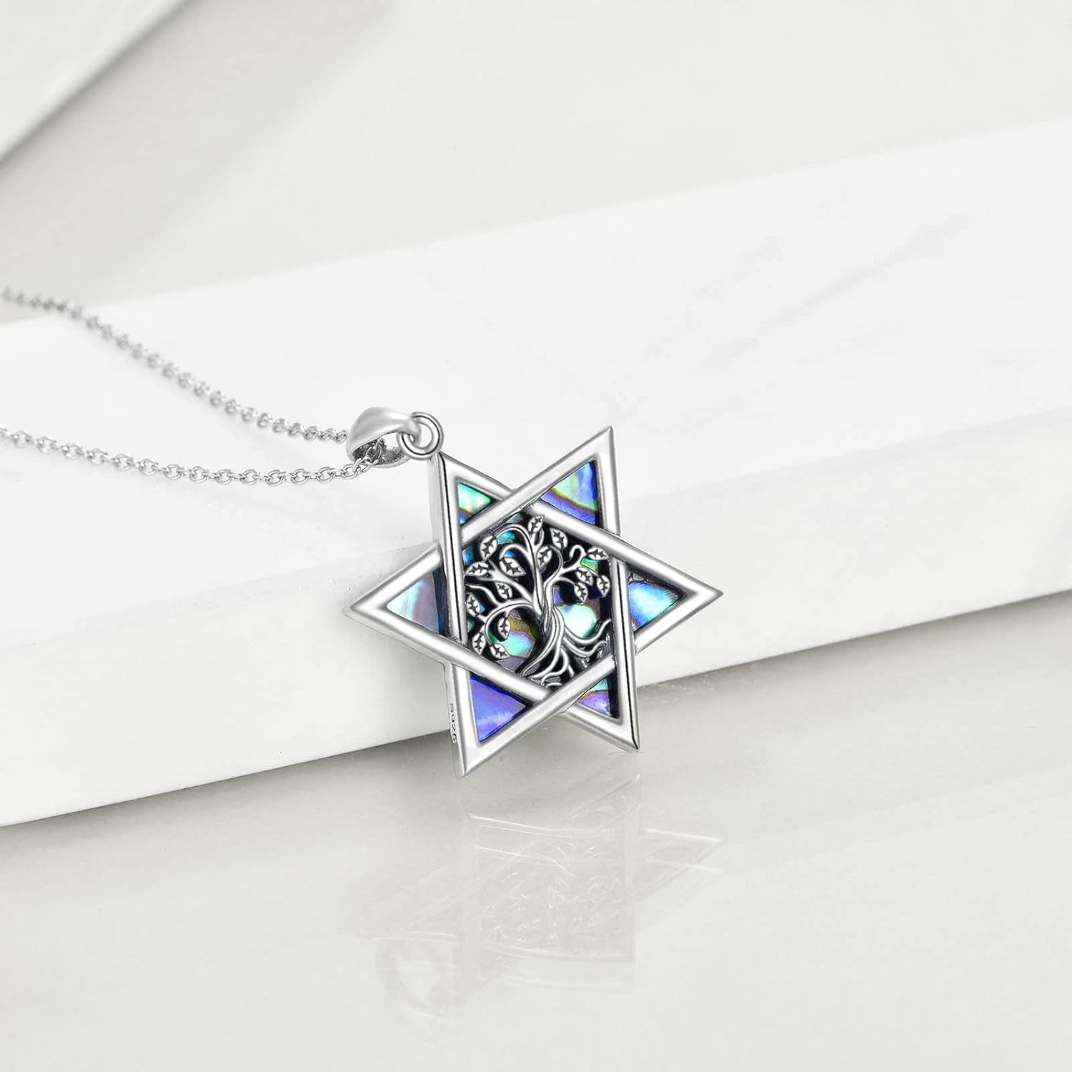 Star of David Necklace Sterling Sliver Abalone Shell Tree of Life Necklace Jewish Jewelry Gifts for Women Men