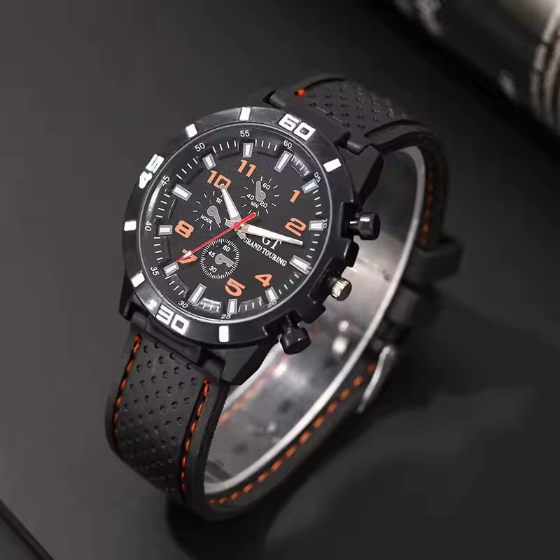 Fashionblack Leather Watch for Men Personality round Watch Dial Watch