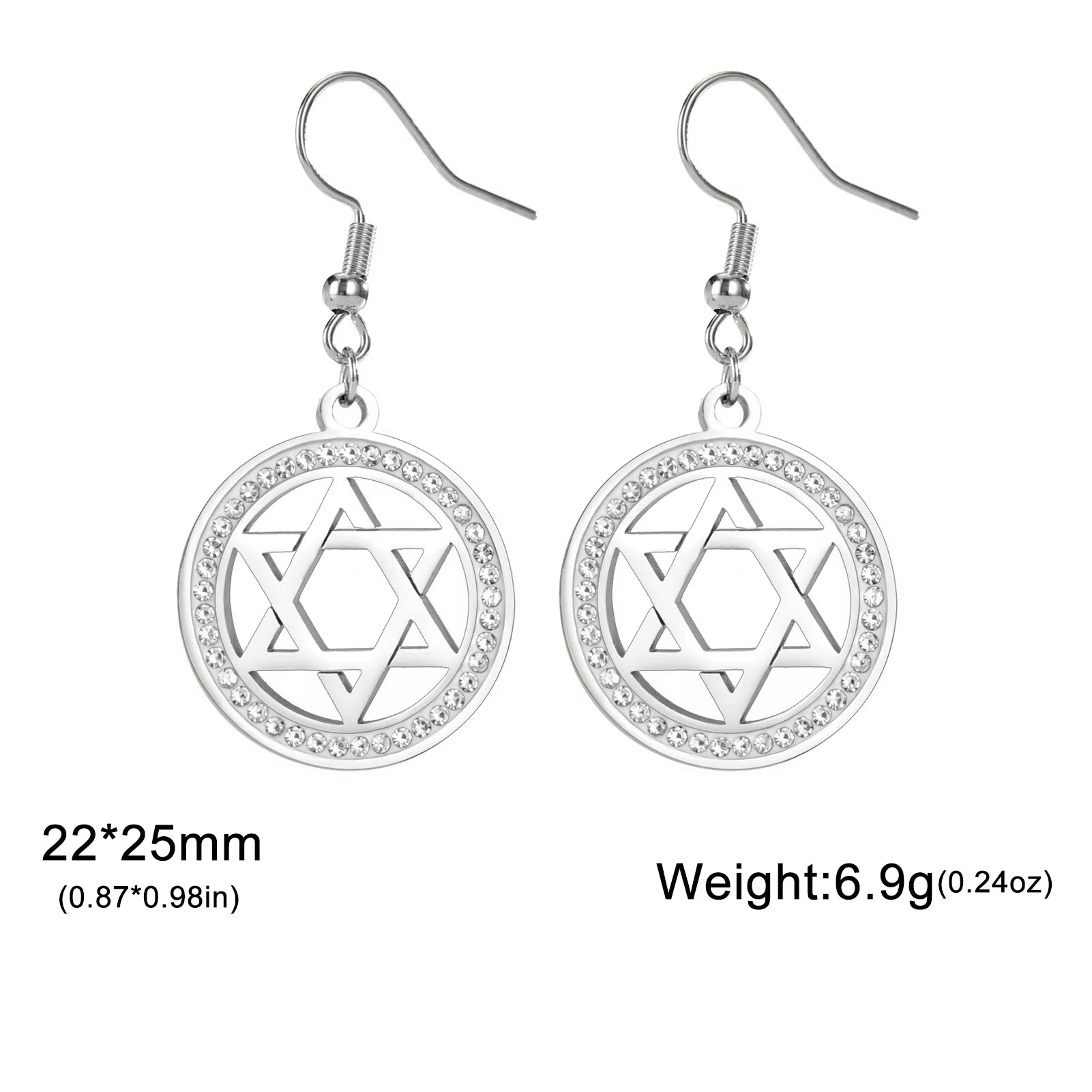 Star of David Stainless Steel Vintage Necklace Clear Zircon round Pendant Necklaces Jewelry Wedding Gift for Women Men