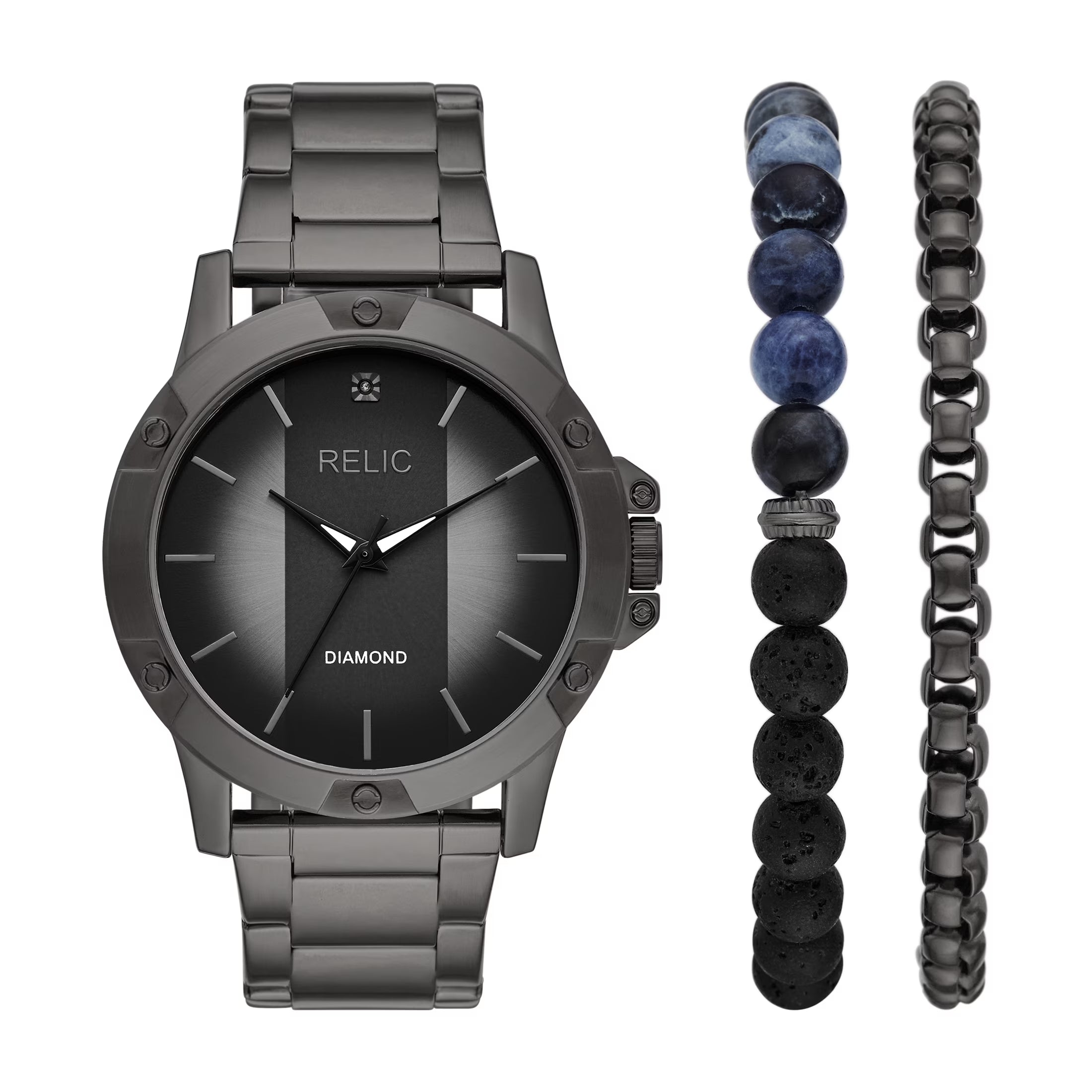 Men'S Rylan Three-Hand, Black Alloy Watch Gift Set