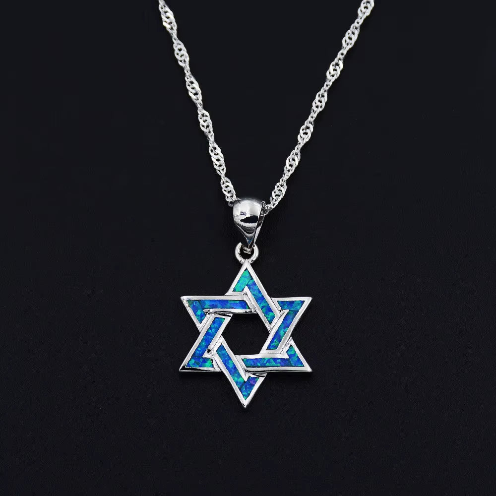 Star of David Fire Opal Chai Hebrew Jewish Pendant Necklace