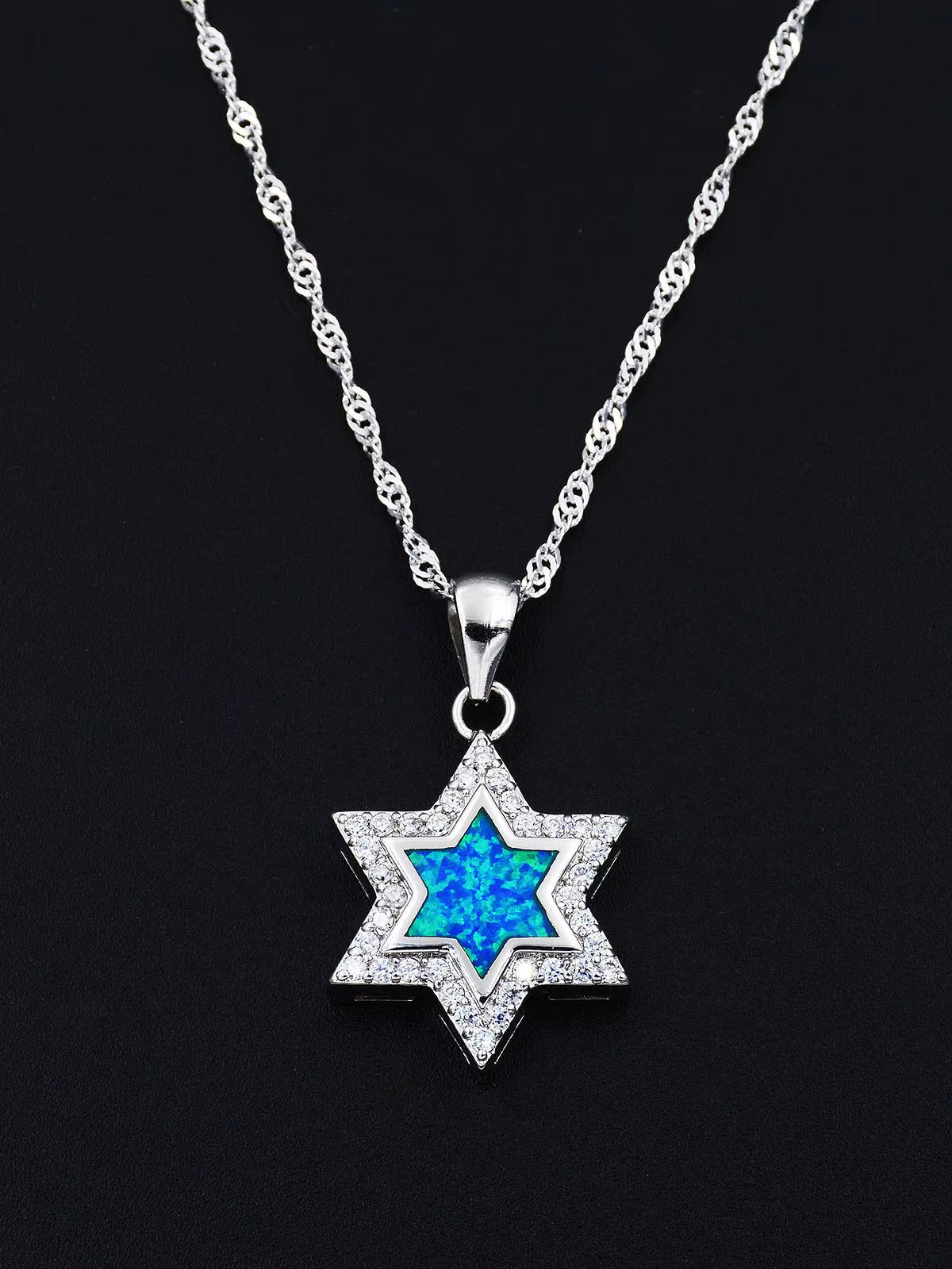Star of David Fire Opal Chai Hebrew Jewish Pendant Necklace