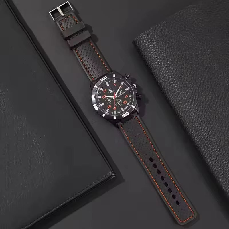 Fashionblack Leather Watch for Men Personality round Watch Dial Watch