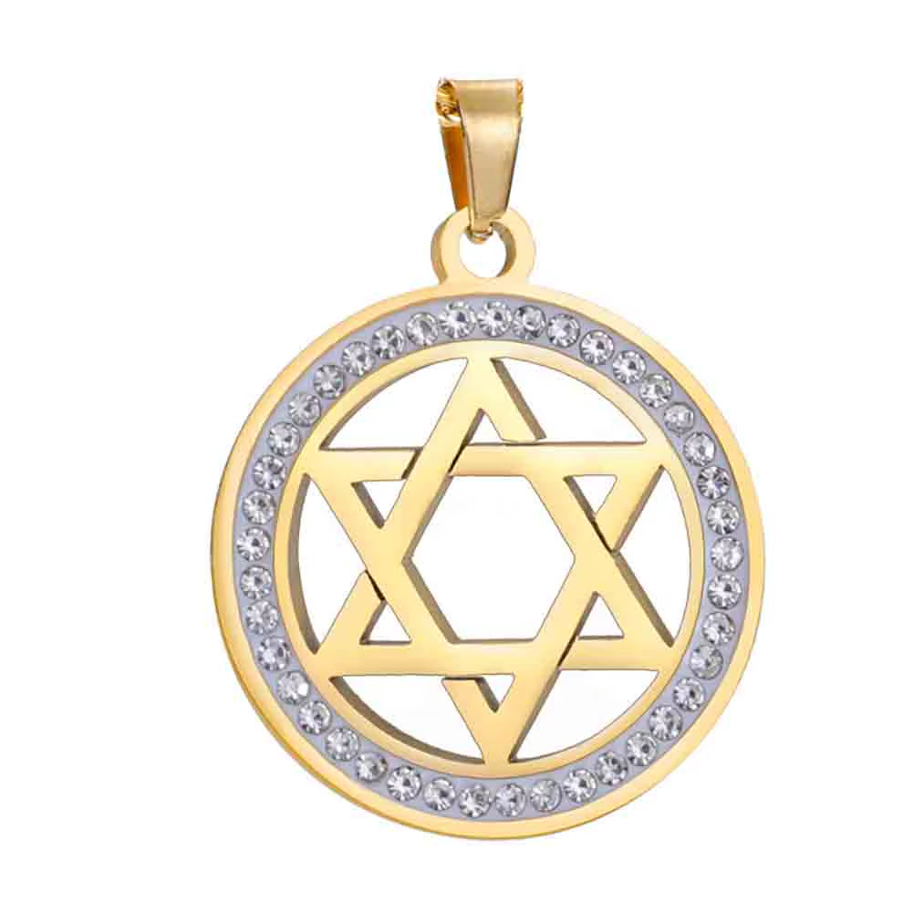Star of David Stainless Steel Vintage Necklace Clear Zircon round Pendant Necklaces Jewelry Wedding Gift for Women Men
