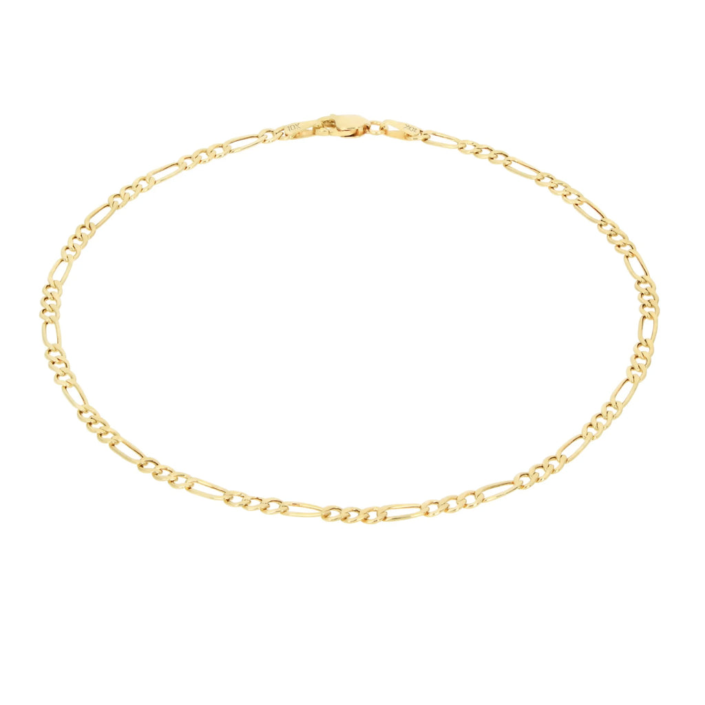 10K Real Yellow Gold Figaro Link 2.5Mm Chain Bracelet or Anklet (7"-9") Dainty Italian Jewelry for Men & Women