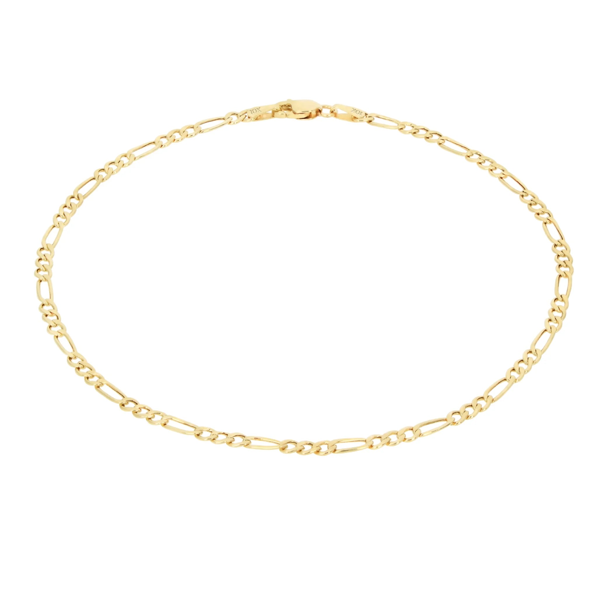 10K Real Yellow Gold Figaro Link 2.5Mm Chain Bracelet or Anklet (7"-9") Dainty Italian Jewelry for Men & Women