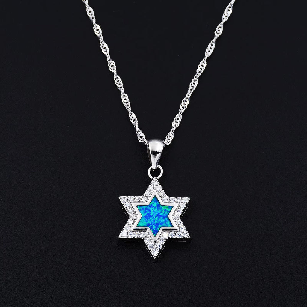 Star of David Fire Opal Chai Hebrew Jewish Pendant Necklace