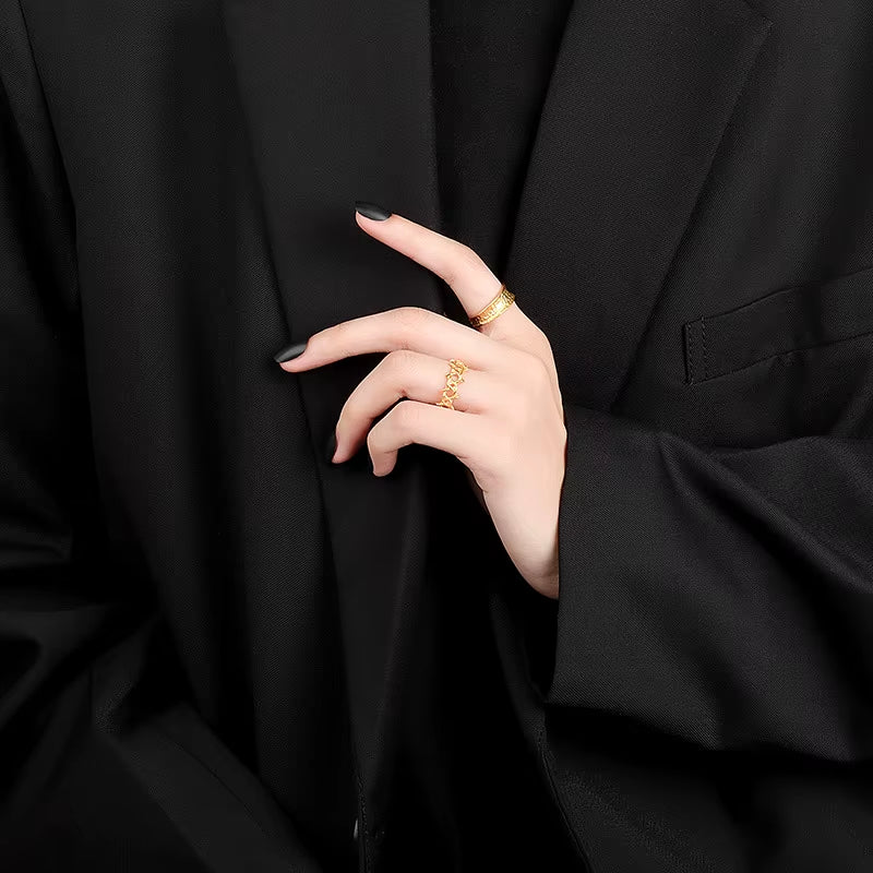 Gold Color Geometric Hexagram Open Ring for Men Women Hollow Star of David Chanukah Jewish Pentagram Adjustable Rings Male Gift