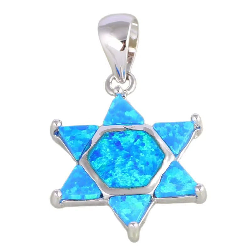 Star of David Fire Opal Chai Hebrew Jewish Pendant Necklace