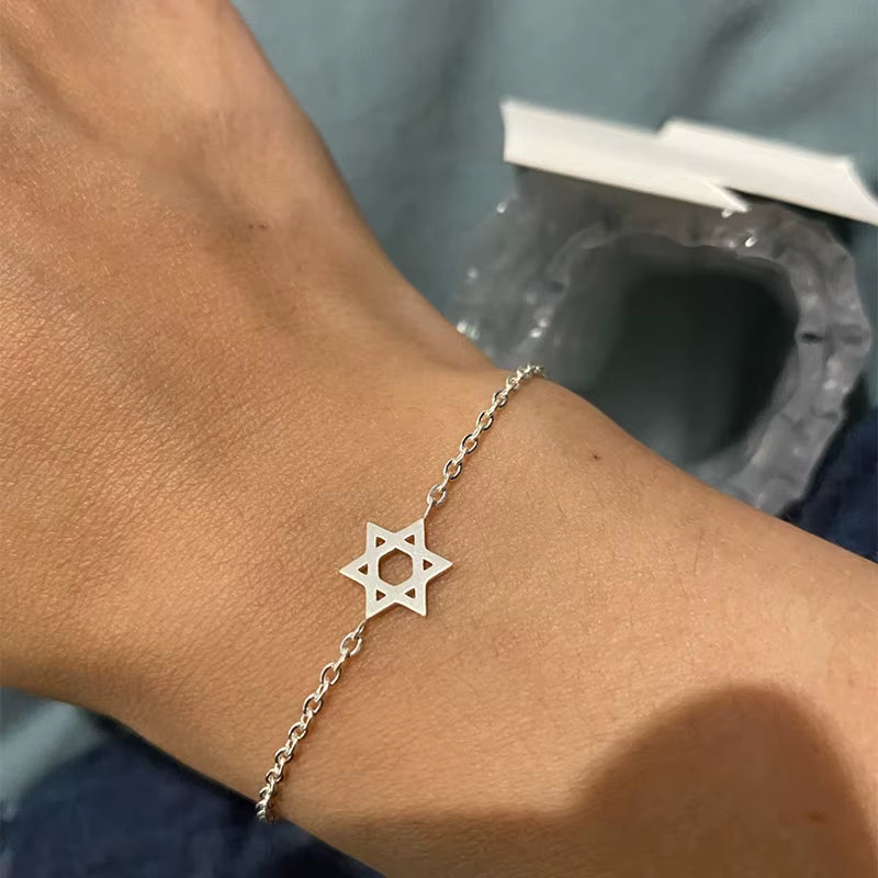 2024 Stainless Steel Chain Pulseras Vintage Mujer Jerusalem Magen Star of David Charm Bracelet Femme Jewish Jewelry