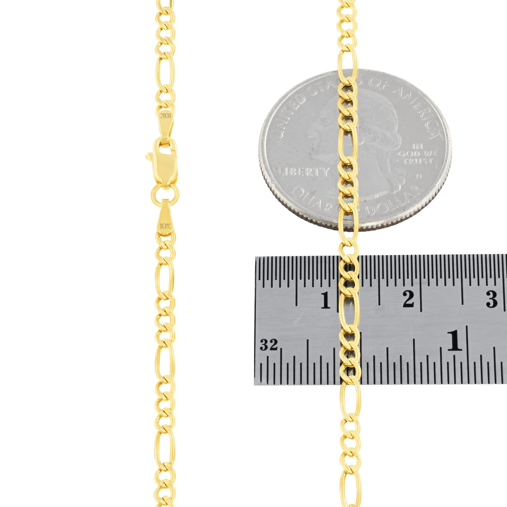 10K Real Yellow Gold Figaro Link 2.5Mm Chain Bracelet or Anklet (7"-9") Dainty Italian Jewelry for Men & Women
