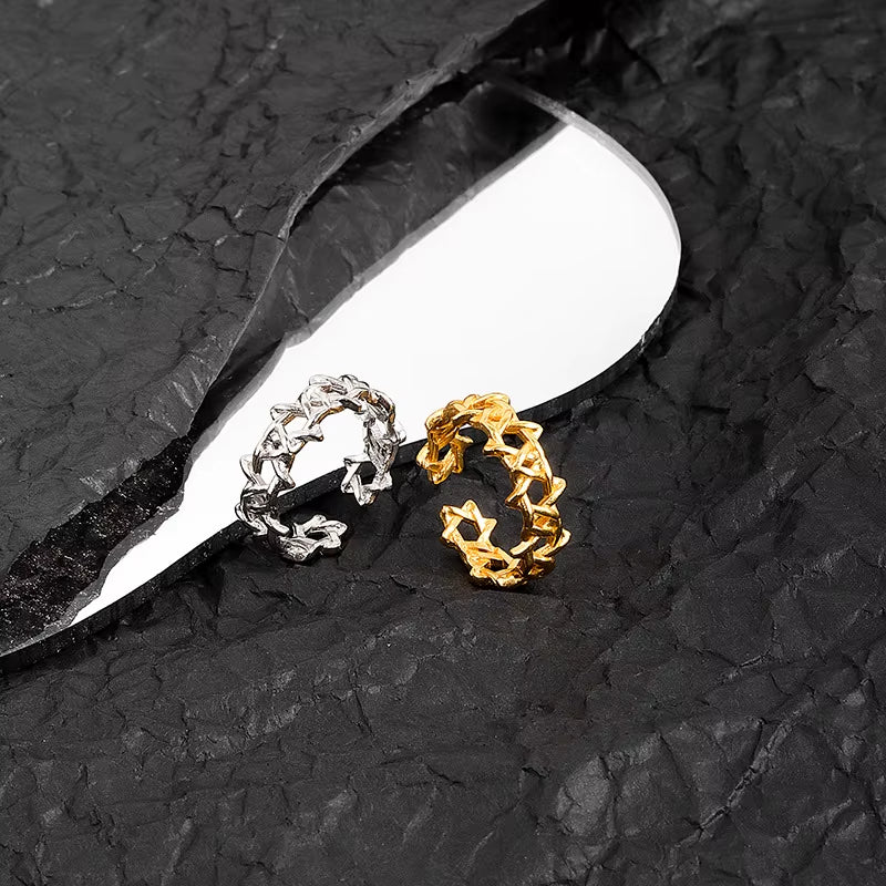Gold Color Geometric Hexagram Open Ring for Men Women Hollow Star of David Chanukah Jewish Pentagram Adjustable Rings Male Gift