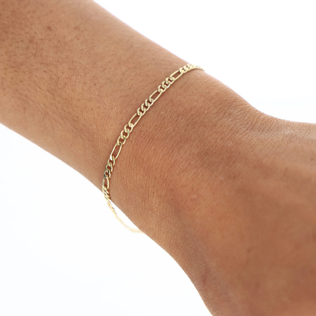 10K Real Yellow Gold Figaro Link 2.5Mm Chain Bracelet or Anklet (7"-9") Dainty Italian Jewelry for Men & Women