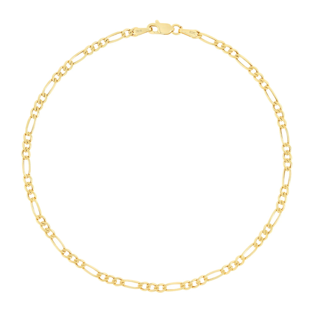 10K Real Yellow Gold Figaro Link 2.5Mm Chain Bracelet or Anklet (7"-9") Dainty Italian Jewelry for Men & Women