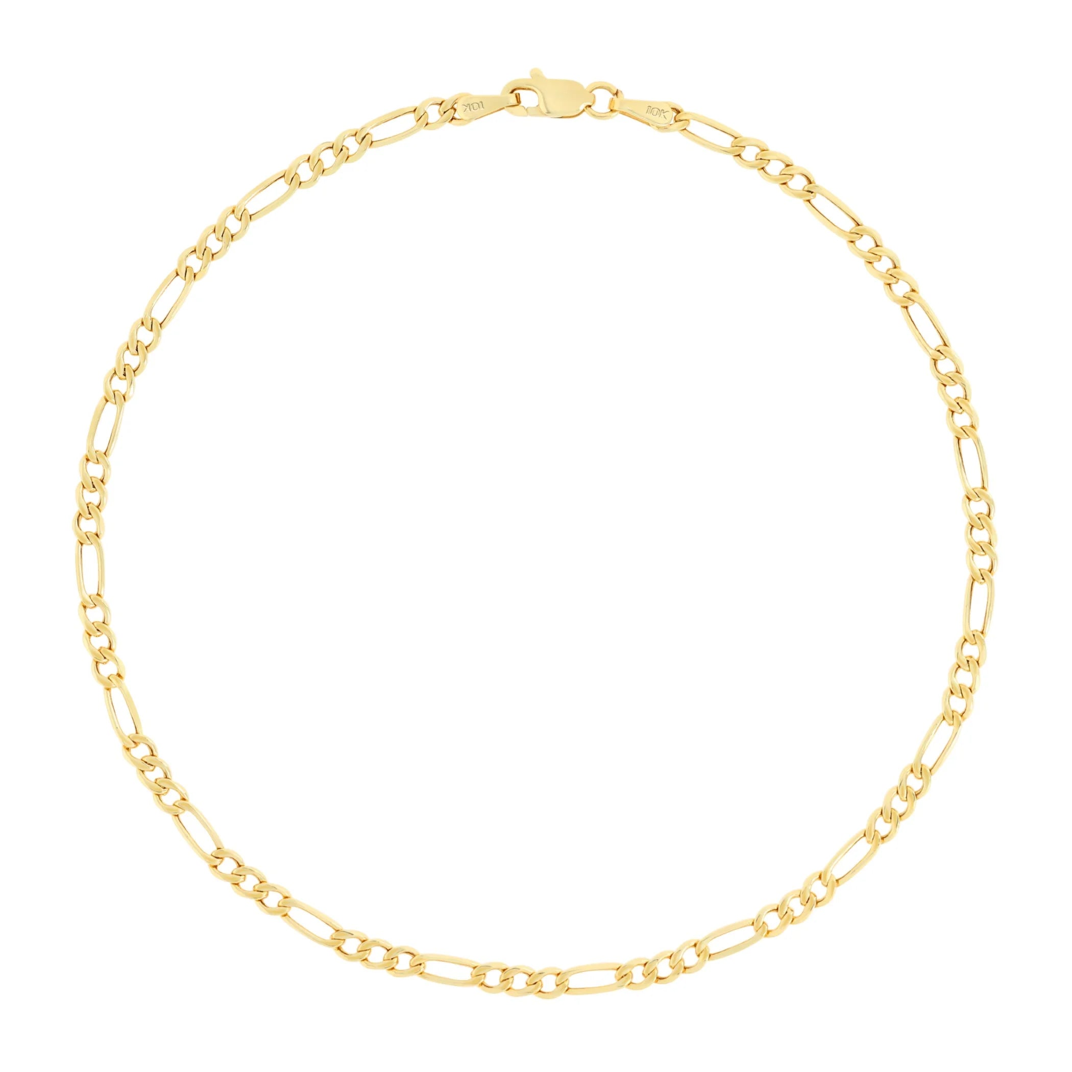 10K Real Yellow Gold Figaro Link 2.5Mm Chain Bracelet or Anklet (7"-9") Dainty Italian Jewelry for Men & Women