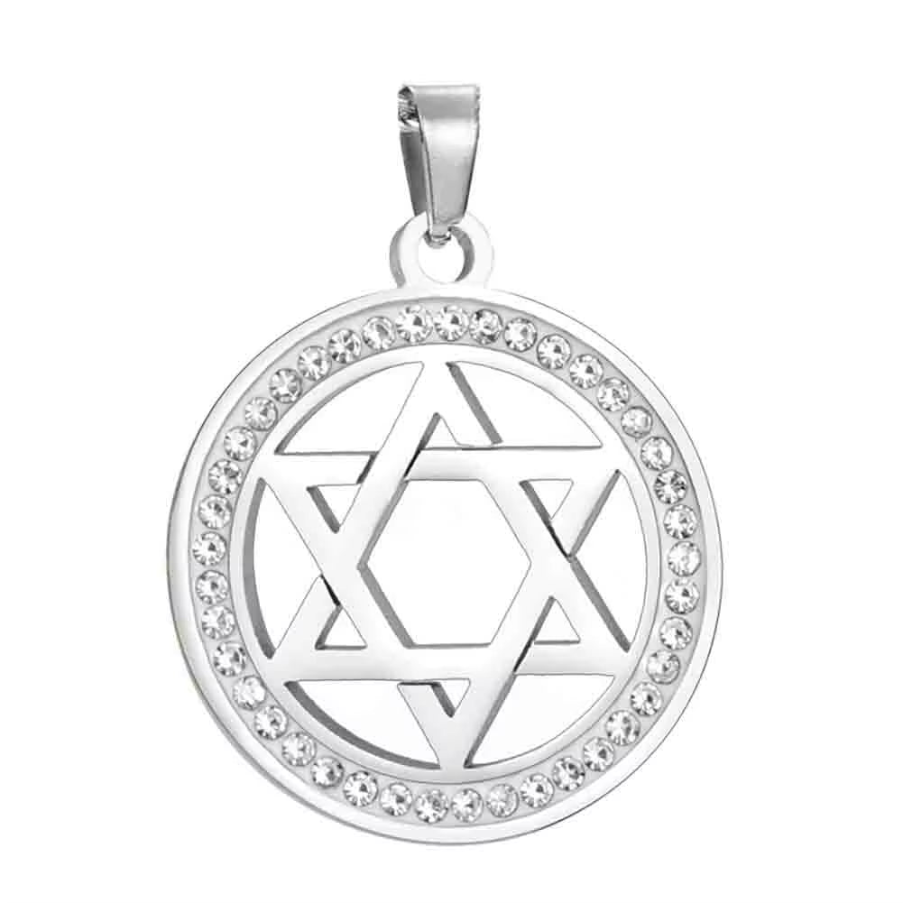 Star of David Stainless Steel Vintage Necklace Clear Zircon round Pendant Necklaces Jewelry Wedding Gift for Women Men