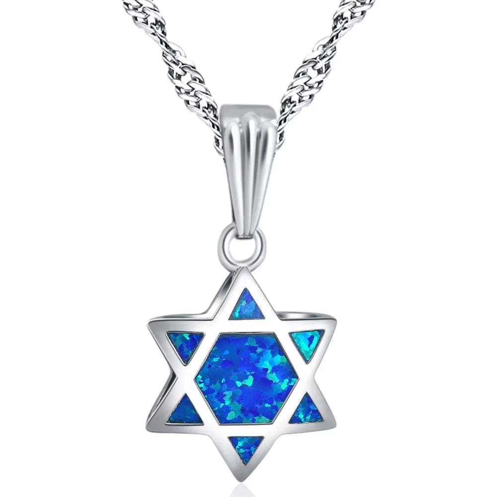Star of David Fire Opal Chai Hebrew Jewish Pendant Necklace
