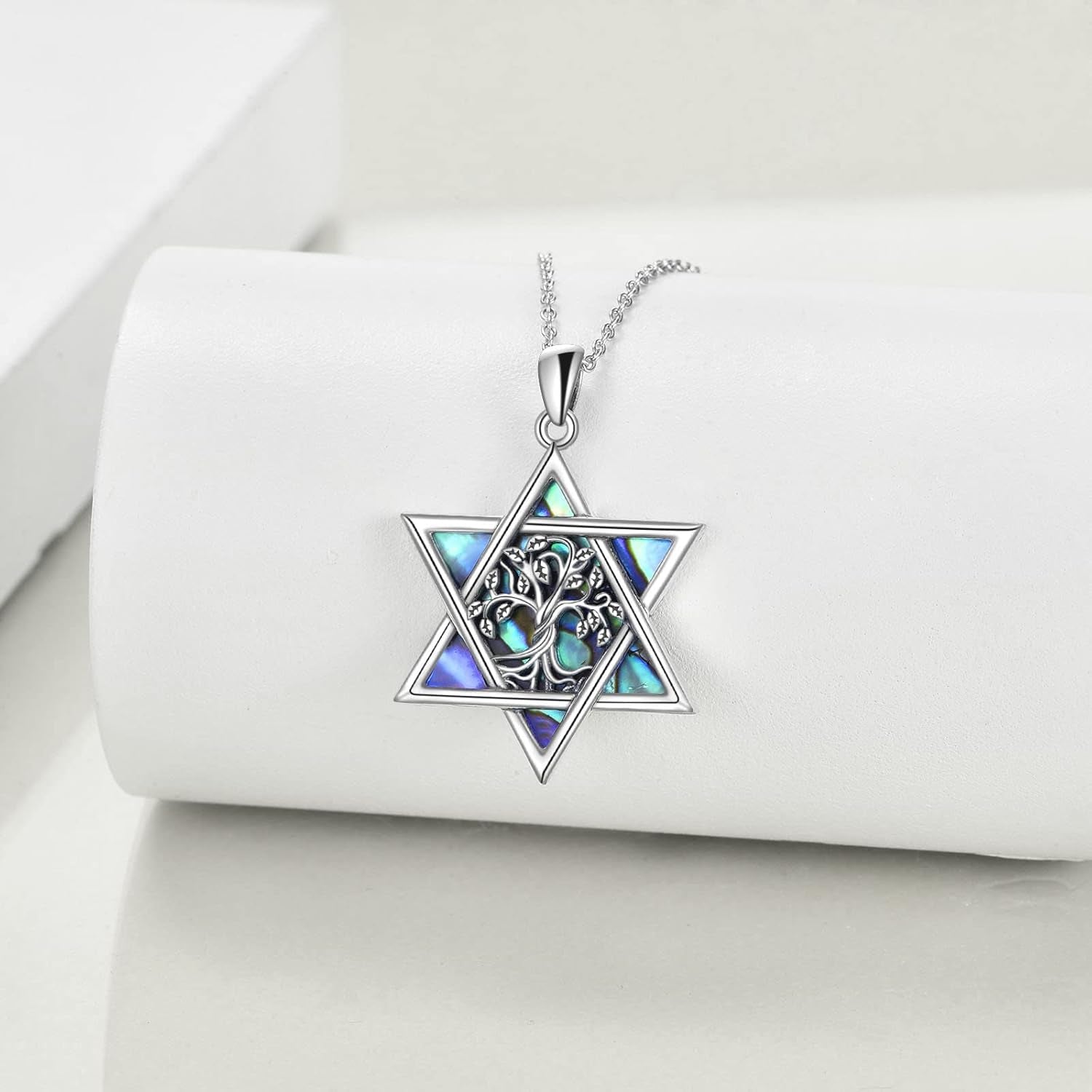 Star of David Necklace Sterling Sliver Abalone Shell Tree of Life Necklace Jewish Jewelry Gifts for Women Men