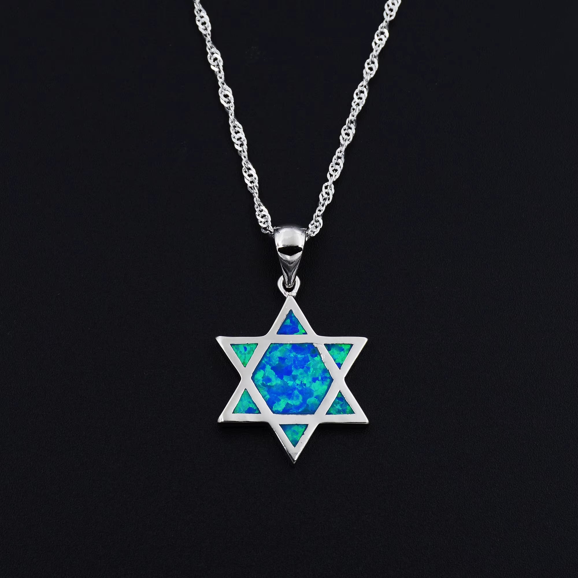Star of David Fire Opal Chai Hebrew Jewish Pendant Necklace