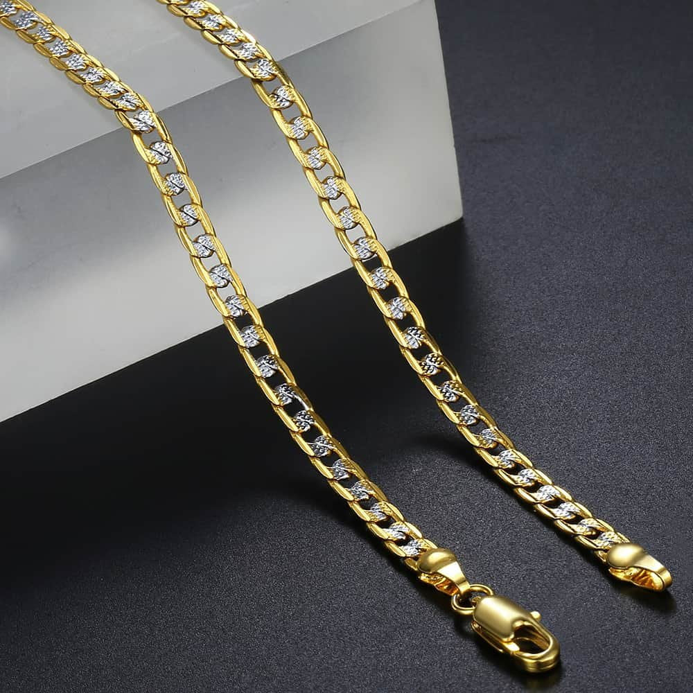 4Mm Hammered Curb Cuban Yellow Gold Filled Necklace Chain Mens Womens Unisex